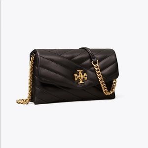 NWT TORY BURCH KIRA CHEVRON CHAIN WALLET BLACK CROSSBODY GOLD HARDWARE